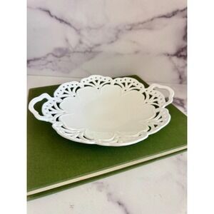 Freddie White Ceramic Pierced Reticulated Serving Bowl Scalloped Lattice 10 inch